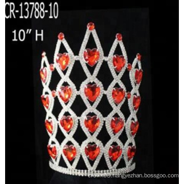 10 Inch Valentine's Day Heart Red Rhinestone Pageant Crown